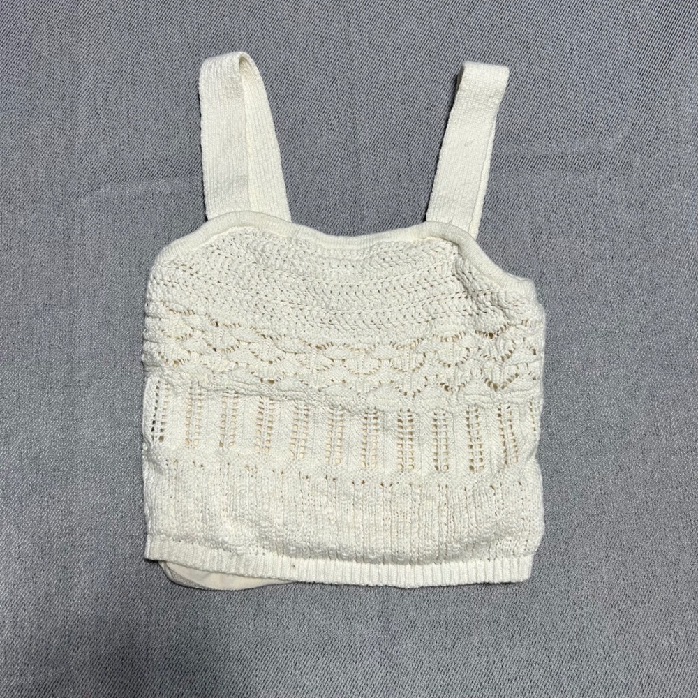 Abercrombie & Fitch Womens Crochet Knit Tank Top S White Pointelle Crop Cami